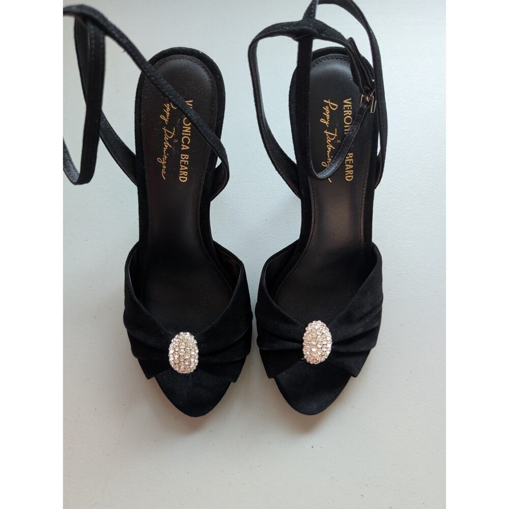 NIB Veronica Beard Genevieve Embellished Peep-Toe Sandal Sz US 7.5M Black - Picture 6 of 13